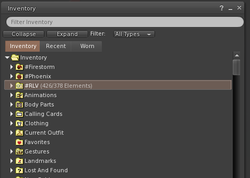 # Open your inventory, select "My Inventory" and click "Create" -> "New Folder". Name this new folder #RLV (this is important).